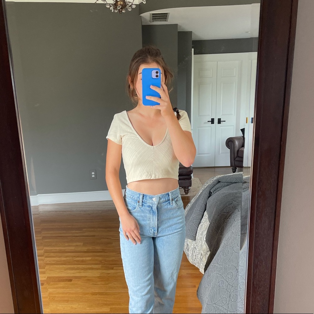 NWT XS tan Free People crop shirt